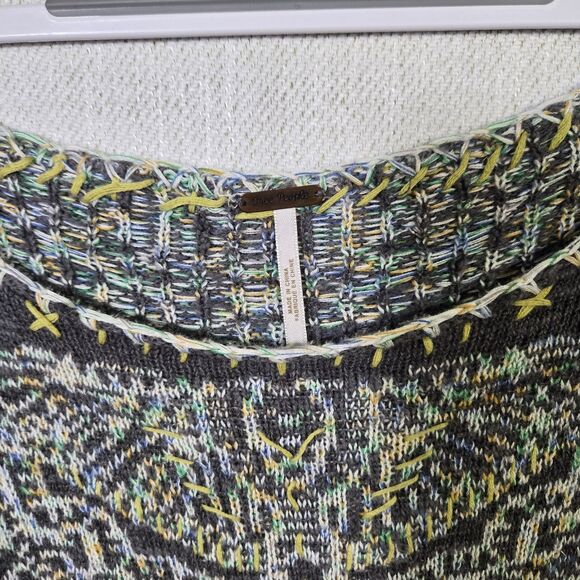 Free People Knit Top Sweater Boho Oversized Medium Grey Cotton Linen Angel Wings - Picture 14 of 16